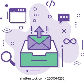 Mail Client UI Stock Illustration, Send All Interface, Outbound Inbound Mail Server Vector Icon Design, Cloud Computing And Web Hosting Services Symbol, Outbox Concept