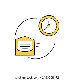 mail and clock icon yellow hand drawn theme