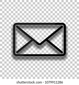 mail close icon. Black glass icon with soft shadow on transparent background