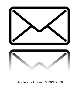 mail close icon. Black icon with mirror reflection on white back