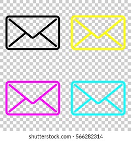 mail close icon. Colored set of cmyk icons on transparent background.
