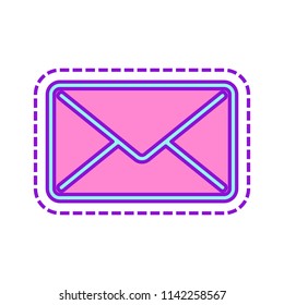 mail close icon. Colored sketch with dotted border on white background