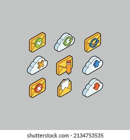 Mail and cloud 3D isometric outline color icons