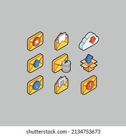 Mail and cloud 3D isometric outline color icons