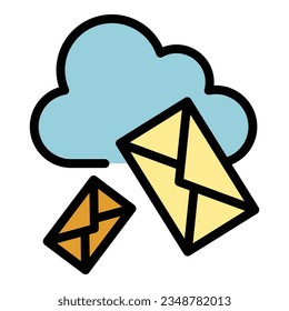 Mail cloud data icon outline vector. Video work. Online people color flat