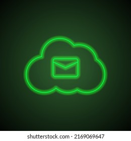 Mail, cloud simple icon vector. Flat design. Green neon on black background with green light.ai