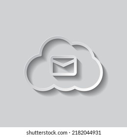 Mail, cloud simple icon vector. Flat design. Paper style with shadow. Gray background.ai