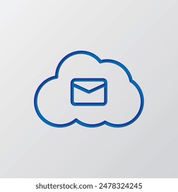 Mail, cloud simple icon vector. Flat design. Paper cut design. Cutted blue symbol with shadow. Gray background.ai