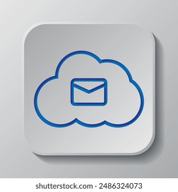 Mail, cloud simple icon vector. Flat design. Paper cut design. Cutted blue symbol with shadow. Gray badge button, gray background.ai