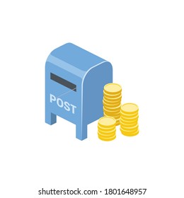 Monedas de correo. Vector 3d isométrico, color de los iconos de la web, nuevo estilo plano. Ilustración creativa, idea para infografías.