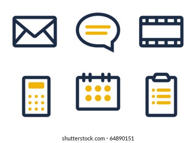 Mail, comment, media, calculator, calendar and tasks. Icons are aligned according to the pixel grid. It means that the images are prepared to use in small-sizes. It's perfect for the Web.