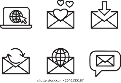 Mail and Communication Icons Representing Global Connections and Digital Messaging Technology for Sending and Receiving Correspondence Online