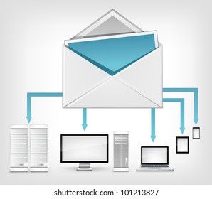 Mail Concept on Grey Mesh Background. Vector.