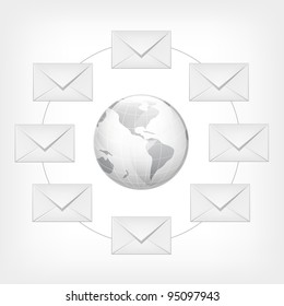 Mail Concept on Grey Mesh Background. Vector.
