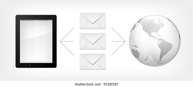 Mail Concept.Tablet PC on Grey Gradient Background. Vector.