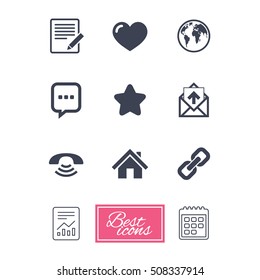 Mail, contact icons. Communication signs.
