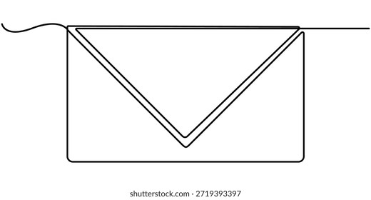 Postendlose einzeilige Zeichnung eines Briefumschlags. Minimalistischer Mail-Vektor, in Umrissdarstellung. 