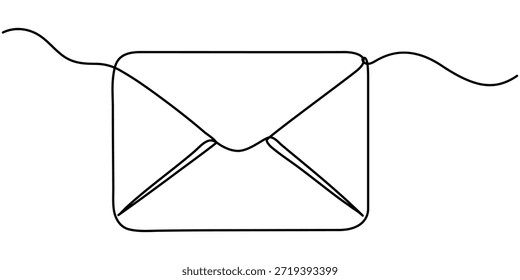 Dibujo continuo de una línea, de un sobre. Vector minimalista de correo, en ilustración de esquema. 