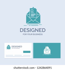 mail, contract, letter, email, briefing Business Logo Glyph Icon Symbol for your business. Turquoise Business Cards with Brand logo template.