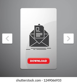 mail, contract, letter, email, briefing Glyph Icon in Carousal Pagination Slider Design & Red Download Button