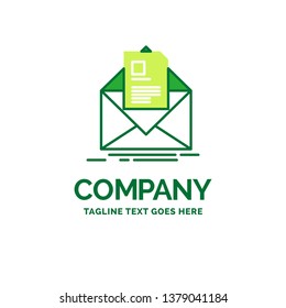 mail, contract, letter, email, briefing Flat Business Logo template. Creative Green Brand Name Design.