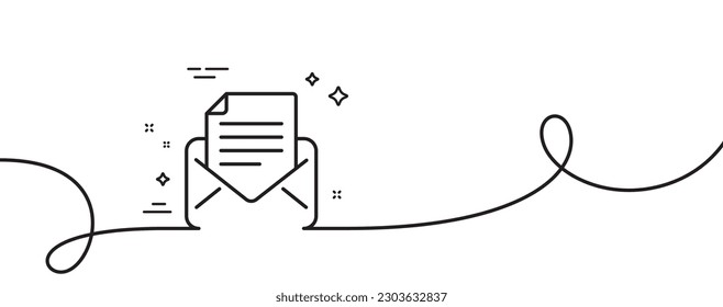 Icono de línea de correspondencia de correo. Una línea continua con curl. Leer el signo del mensaje. Símbolo de correo electrónico. Cinta de esquema único de correspondencia de correo. Patrón de curva de bucle. Vector