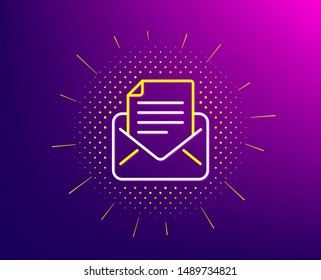 Mail correspondence line icon. Halftone pattern. Read Message sign. E-mail symbol. Gradient background. Mail correspondence line icon. Yellow halftone pattern. Vector