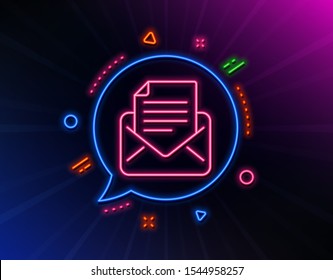 Mail correspondence line icon. Neon laser lights. Read Message sign. E-mail symbol. Glow laser speech bubble. Neon lights chat bubble. Banner badge with mail correspondence icon. Vector