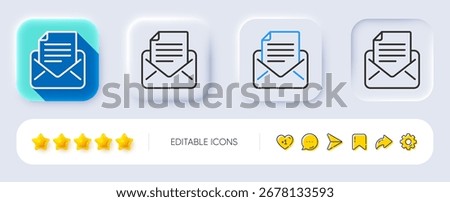 Mail correspondence line icon. Neumorphic, Flat shadow, 3d buttons. Read Message sign. E-mail symbol. Line mail correspondence icon. Social media icons. Vector