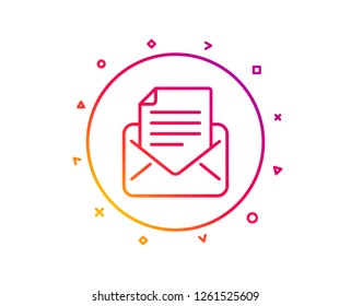 Mail correspondence line icon. Read Message sign. E-mail symbol. Gradient pattern line button. Mail correspondence icon design. Geometric shapes. Vector