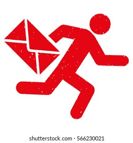 Mail Courier grainy textured red icon for overlay watermark stamps. Flat symbol with scratched texture. Dotted vector ink rubber seal stamp with grunge design on a white background.
