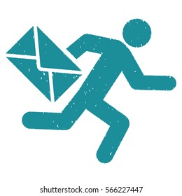 Mail Courier grainy textured soft blue icon for overlay watermark stamps. Flat symbol with scratched texture. Dotted vector ink rubber seal stamp with grunge design on a white background.