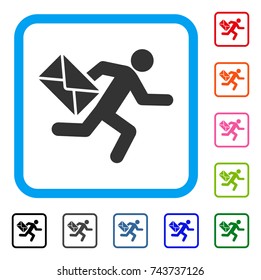 Mail Courier icon. Flat grey iconic symbol in a blue rounded rectangular frame. Black, gray, green, blue, red, orange color additional versions of Mail Courier vector.