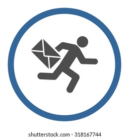 Mail courier vector icon. This rounded flat symbol is drawn with cobalt and gray colors on a white background.