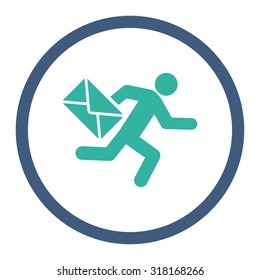 Mail courier vector icon. This rounded flat symbol is drawn with cobalt and cyan colors on a white background.