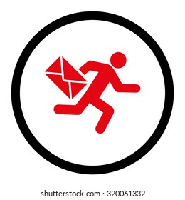 Mail courier vector icon. This rounded flat symbol is drawn with intensive red and black colors on a white background.