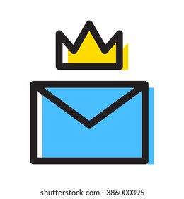 Mail with crown. Mail king, king size icon flat vector on white background. 