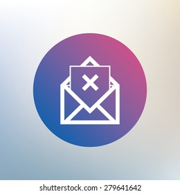 Mail delete icon. Envelope symbol. Message sign. Mail navigation button. Icon on blurred background. Vector