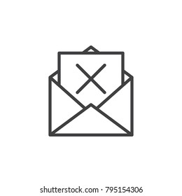 Mail delete line icon, outline vector sign, linear style pictogram isolated on white. Remove email envelope symbol, logo illustration. Editable stroke
