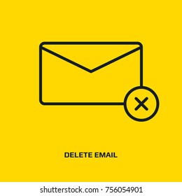 Mail deleted icon in outline style vector illustration for design and web isolated on yellow background. Mail deleted vector object for label and advertising