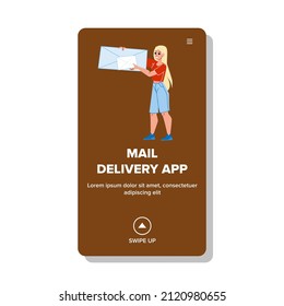 Servicio móvil de aplicación de entrega de correo. paracel de la caja de correo en línea. ilustración de dibujos animados planos de carácter web de orden de camión