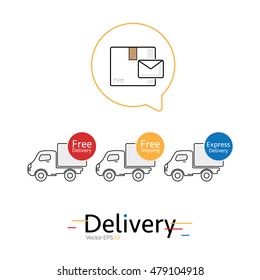 Mail and delivery car vector icons on white background