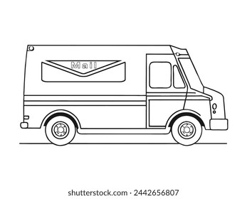 Mail Delivery Delight: Postal Truck Coloring Page Vector Outline
mail truck, postal vehicle, coloring page, black,