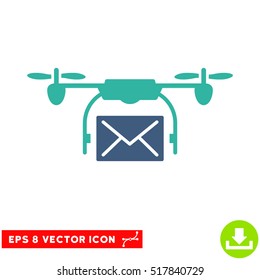 Mail Delivery Drone EPS vector pictogram. Illustration style is flat iconic bicolor cobalt and cyan symbol on white background.