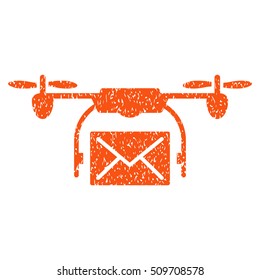 Mail Delivery Drone grainy textured icon for overlay watermark stamps. Flat symbol with unclean texture. Dotted vector orange ink rubber seal stamp with grunge design on a white background.