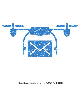 Mail Delivery Drone grainy textured icon for overlay watermark stamps. Flat symbol with unclean texture. Dotted vector cobalt ink rubber seal stamp with grunge design on a white background.