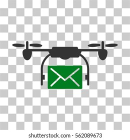 Mail Delivery Drone vector pictogram. Illustration style is flat iconic bicolor green and gray symbol on a transparent background.
