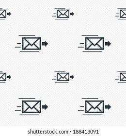 Mail delivery icon. Envelope symbol. Message sign. Mail navigation button. Seamless grid lines texture. Cells repeating pattern. White texture background. Vector