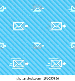 Mail delivery icon. Envelope symbol. Message sign. Mail navigation button. Seamless diagonal lines texture. Blue grunge texture background. Vector