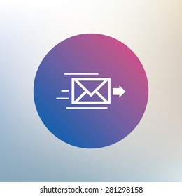 Mail delivery icon. Envelope symbol. Message sign. Mail navigation button. Icon on blurred background. Vector